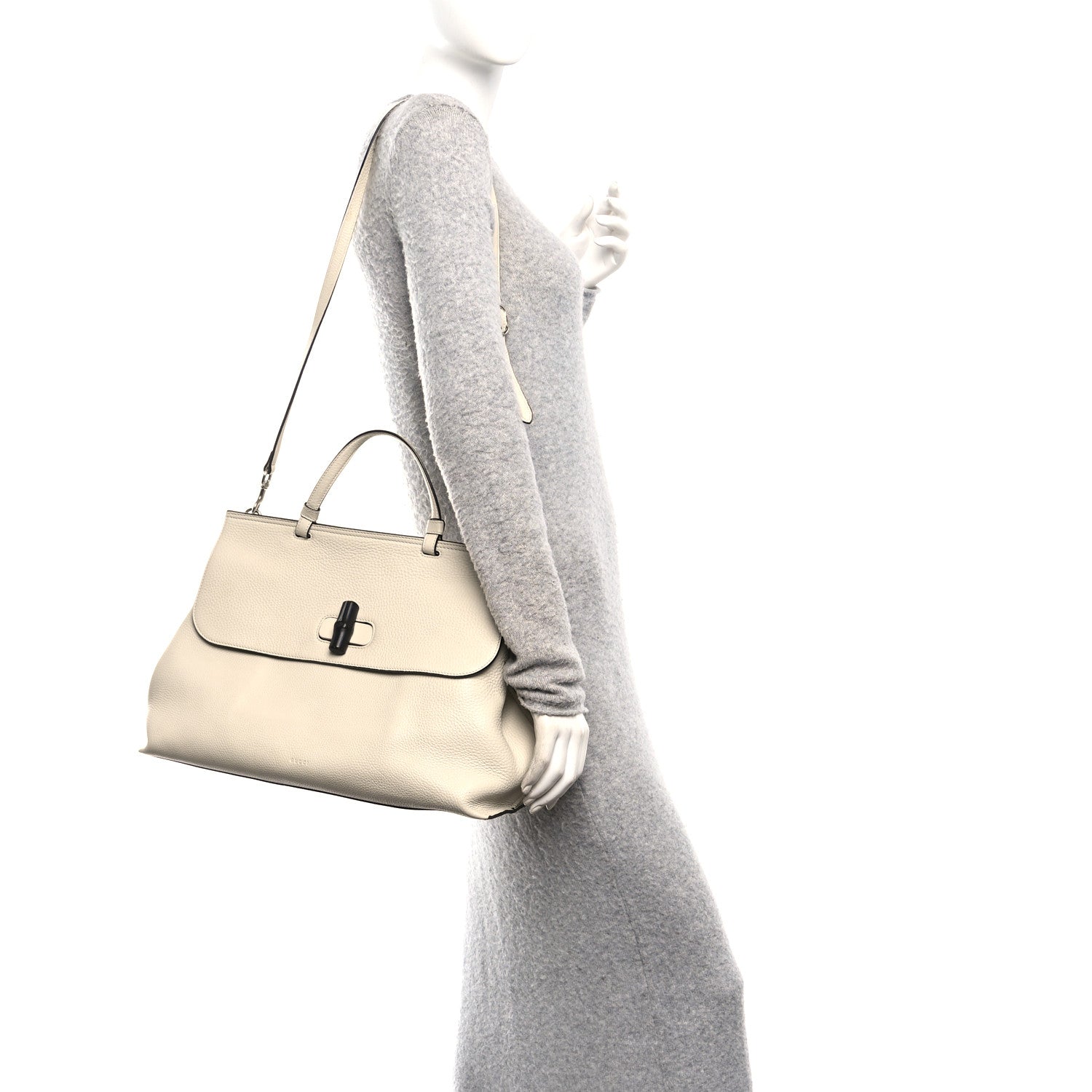 Gucci Cellarius Calfskin Large Bamboo Daily Top Handle Bag Mystic White
