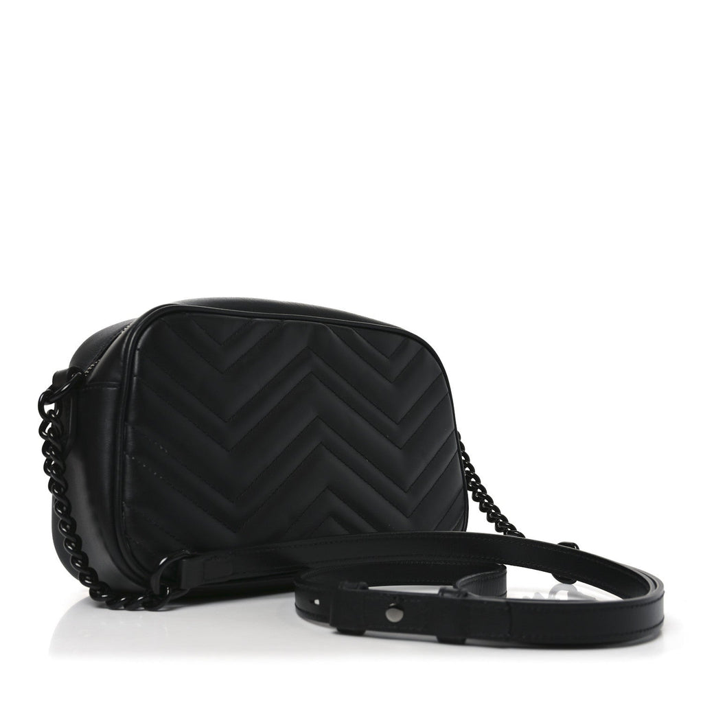 Gucci Calfskin Matelasse Monochrome Small GG Marmont Chain Shoulder Bag Black