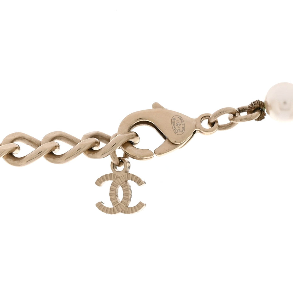 Pearl Crystal Baguette CC Short Necklace Gold