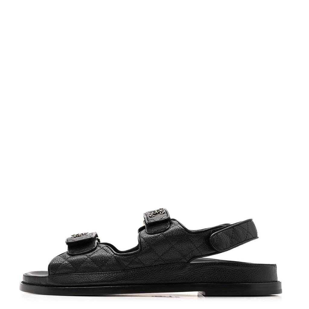 Grained Calfskin Velcro Dad Sandals 39.5 Black