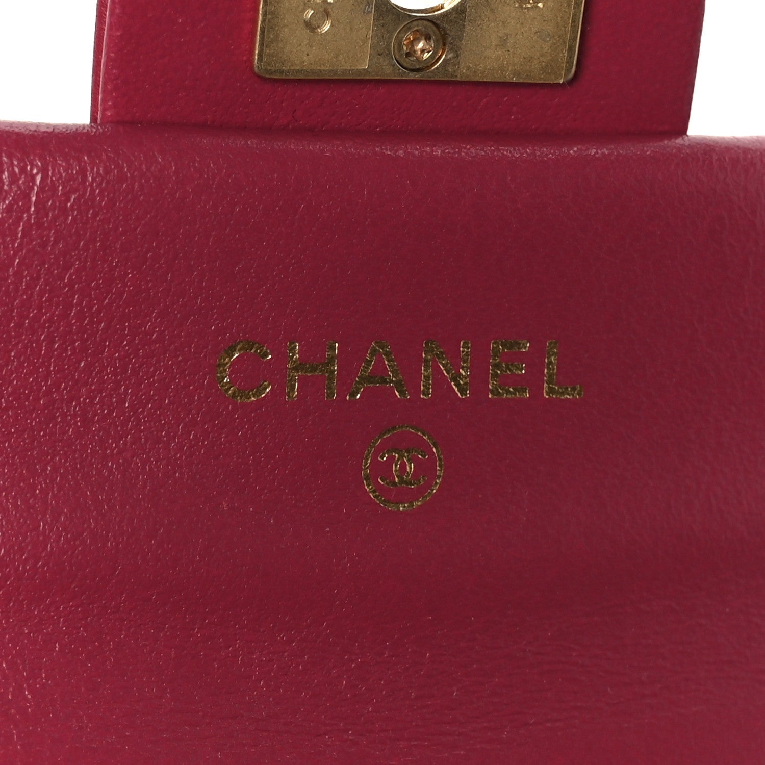 Chanel Calfskin Quilted Lady Handle Flap Card Holder With Chain Dark Pink