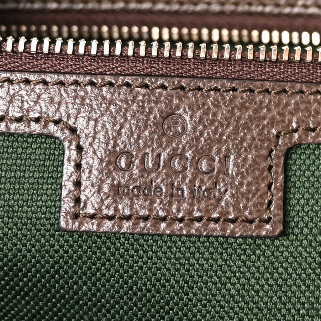 Gucci GG Supreme Monogram Calfskin Web Large Ophidia Tote Beige Dark Brown