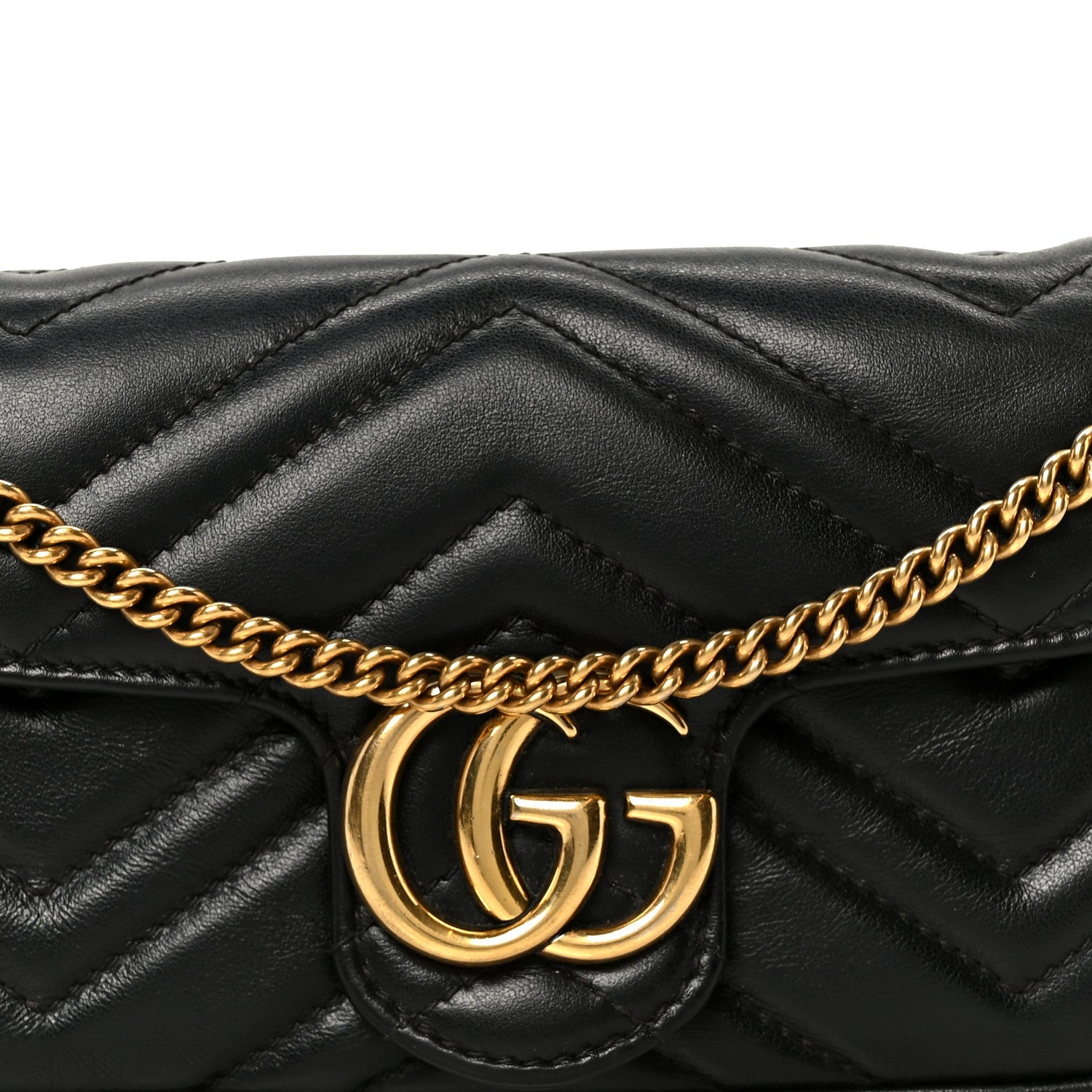 Gucci Calfskin Matelasse Super Mini GG Marmont Shoulder Bag Black