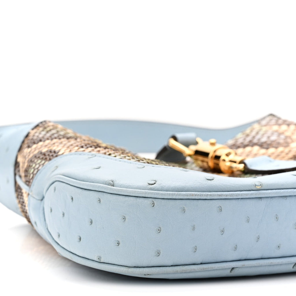 Gucci Snakeskin Ostrich Calfskin Small Jackie 1961 Hobo Blue Multicolor
