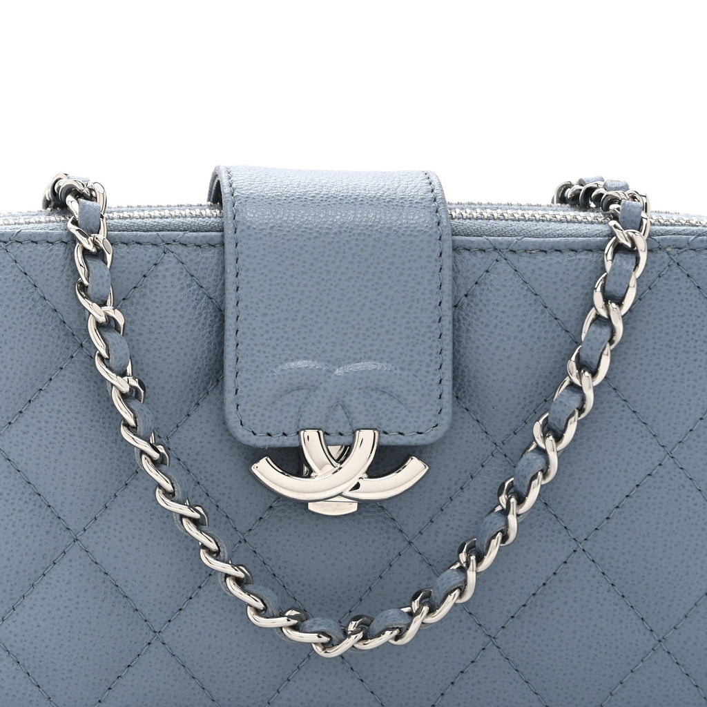 Chanel Caviar Quilted CC Box Clutch With Chain Blue