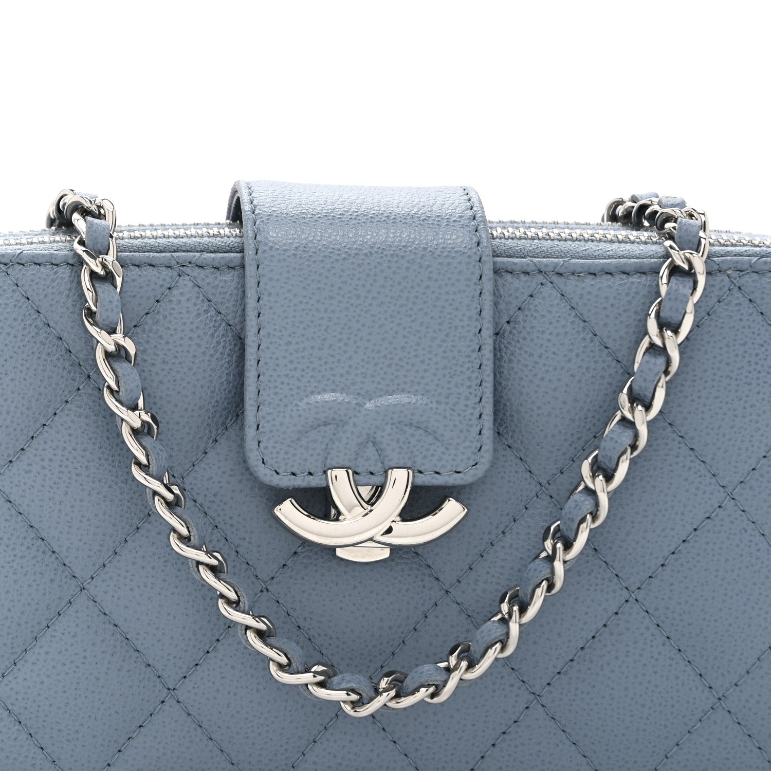 Chanel Caviar Quilted CC Box Clutch With Chain Blue