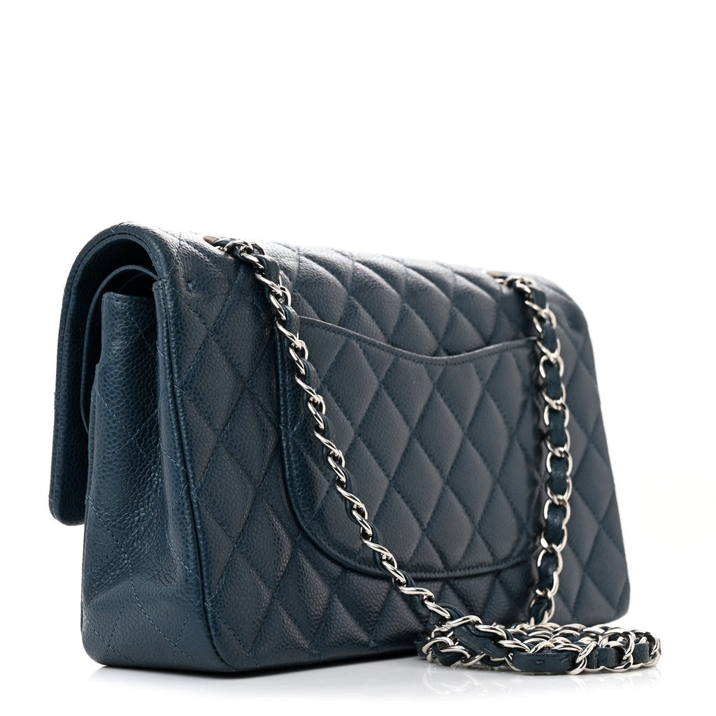 Chanel Pearly Caviar Quilted Medium Double Flap Blue