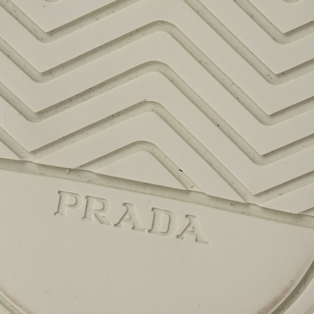 Prada Re-Nylon Gabardine Metal Triangle Logo Wheel Pouch Pocket High Top Sneakers 36 White