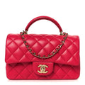 Chanel Lambskin Quilted Mini Top Handle Rectangular Flap Fuchsia