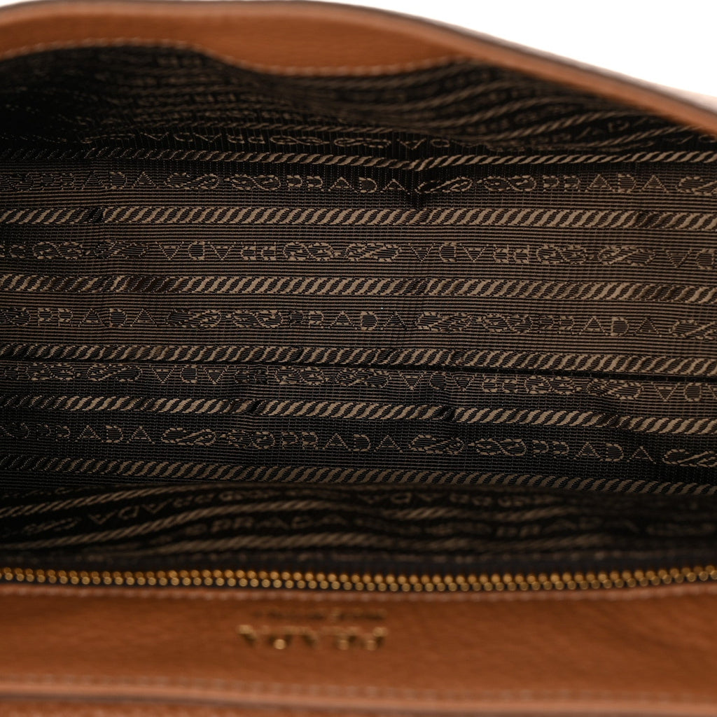 Prada Vitello Daino Soft Flap Shoulder Bag Cognac