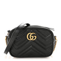 Gucci Calfskin Matelasse Mini GG Marmont Chain Shoulder Bag Black