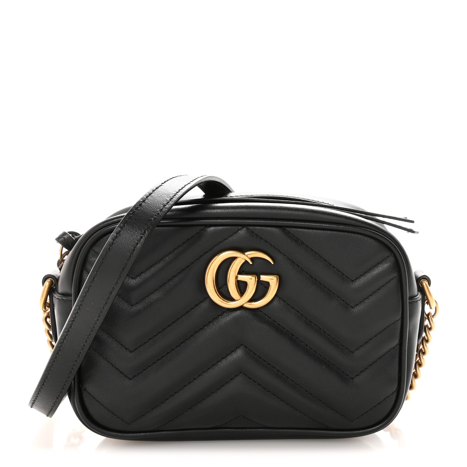Gucci Calfskin Matelasse Mini GG Marmont Chain Shoulder Bag Black