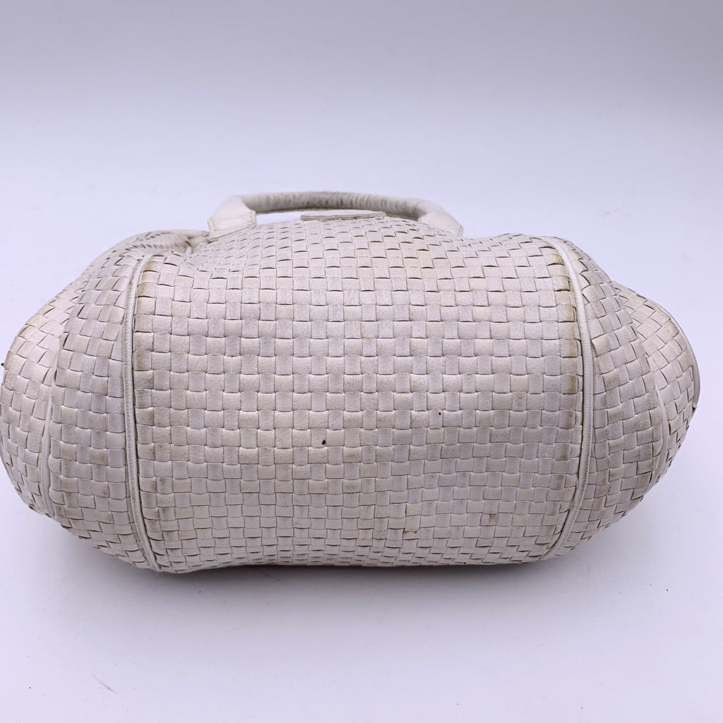 FENDI Vintage White Woven Leather Handbag Bag Satchel