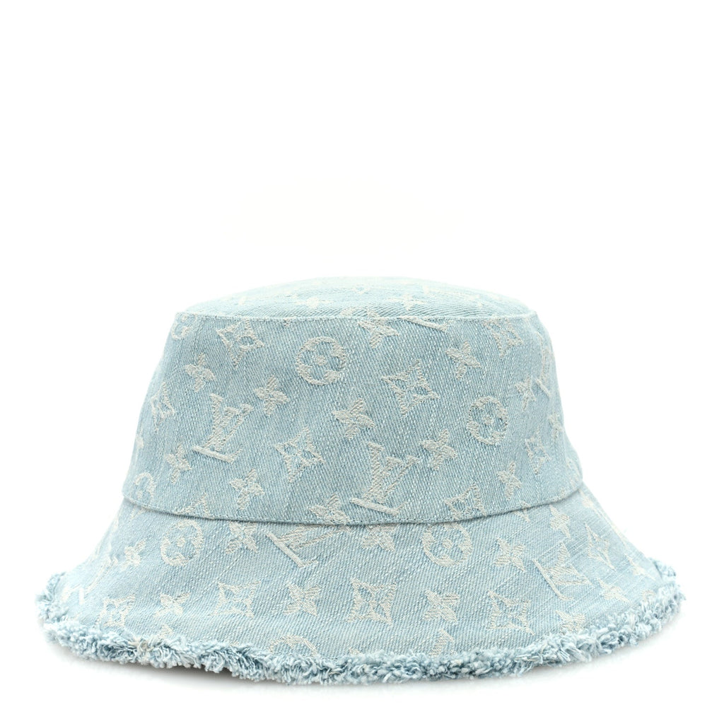 Louis Vuitton Monogram Denim Fringe Bucket Hat Blue