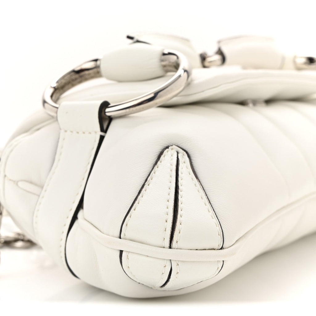 Gucci Nappa Vertical Matelasse Small Maxi Horsebit Chain Shoulder Bag Great White