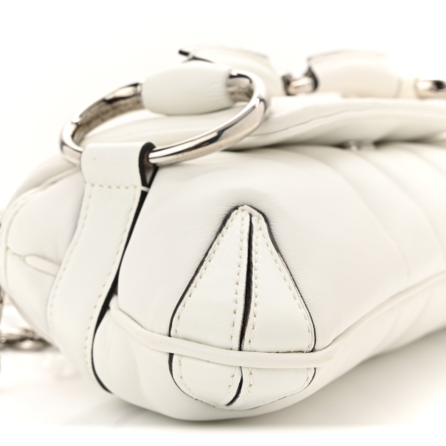 Gucci Nappa Vertical Matelasse Small Maxi Horsebit Chain Shoulder Bag Great White