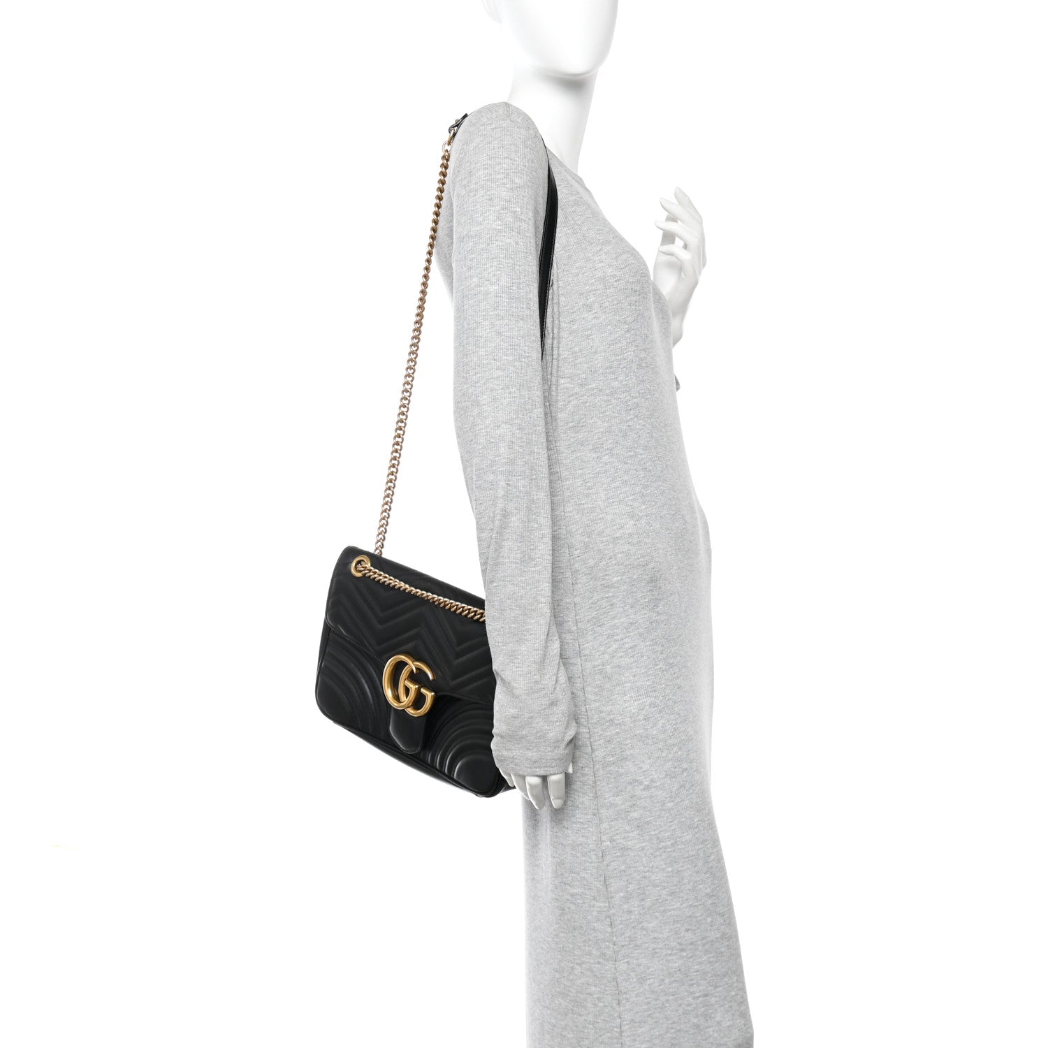Gucci Calfskin Matelasse Medium GG Marmont Shoulder Bag Black