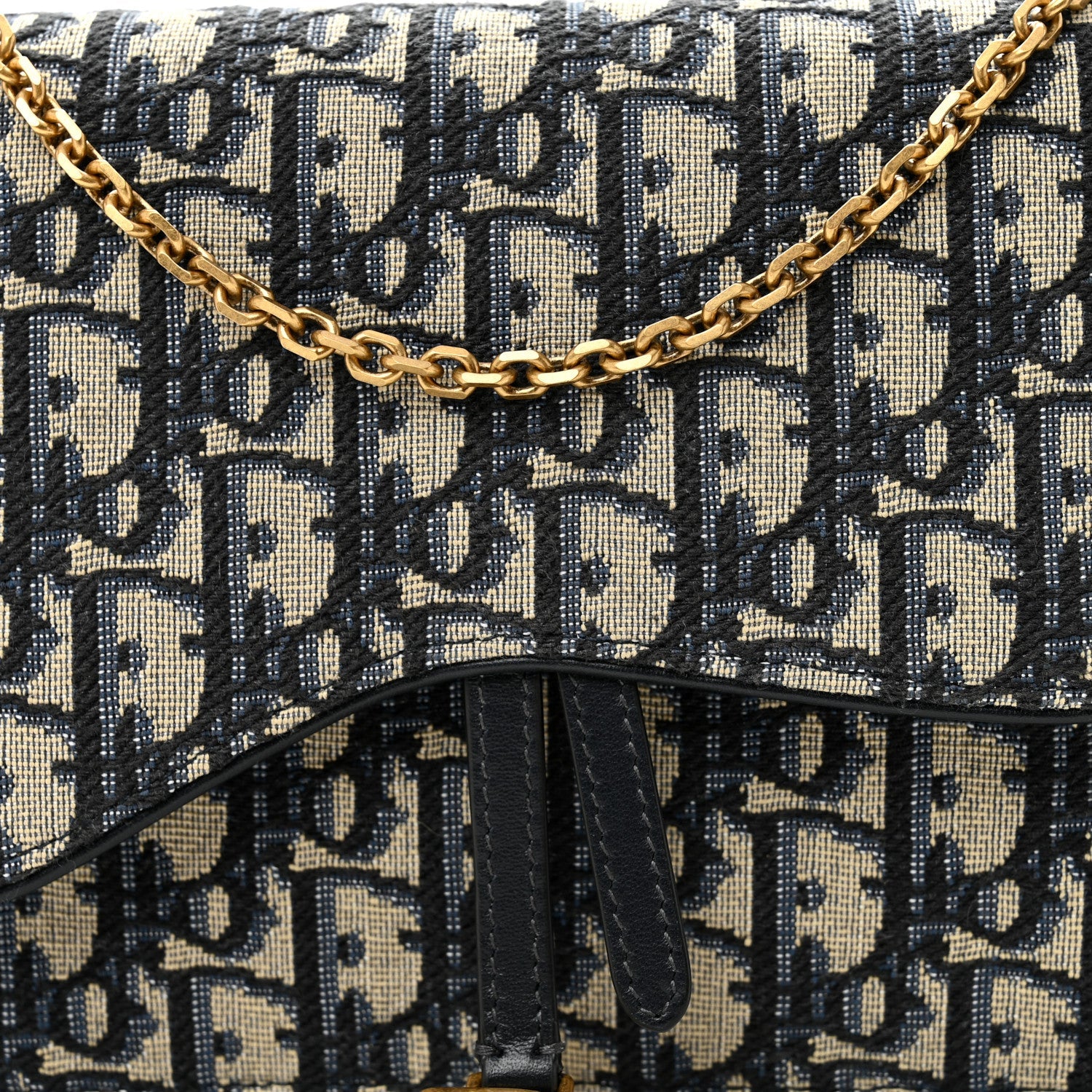 Christian Dior Oblique Saddle Chain Pouch Blue