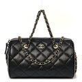 Chanel Caviar Quilted Barrel Clutch With Chain Black