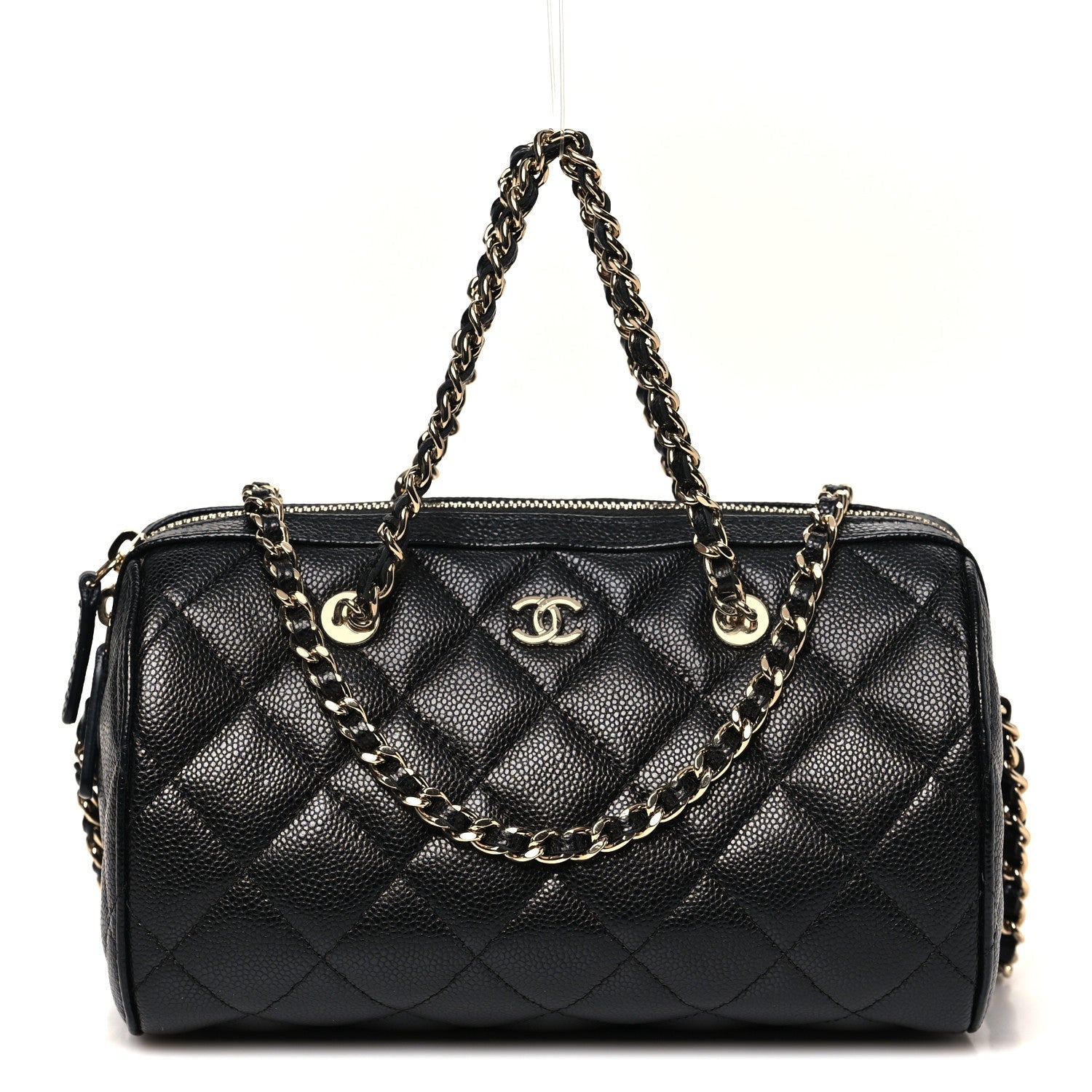 Chanel Caviar Quilted Barrel Clutch With Chain Black