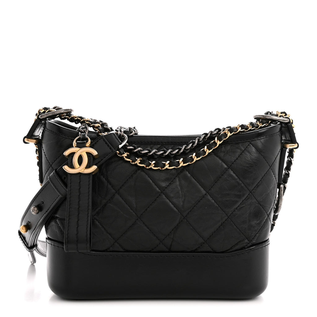 Chanel Aged Calfskin Quilted Small Gabrielle Hobo Black