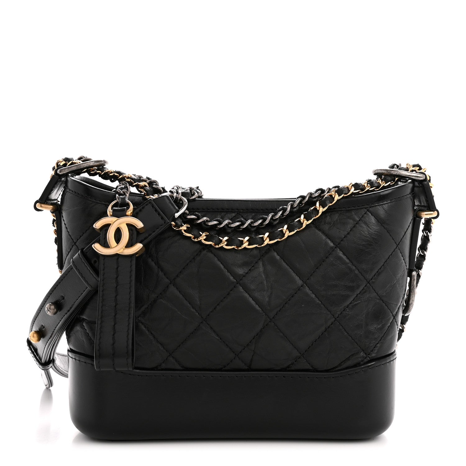 Chanel Aged Calfskin Quilted Small Gabrielle Hobo Black