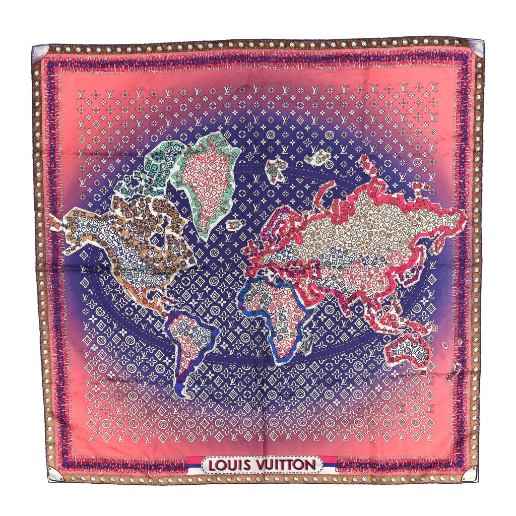 Louis Vuitton Silk Monogram LV World Square Scarf Multicolor