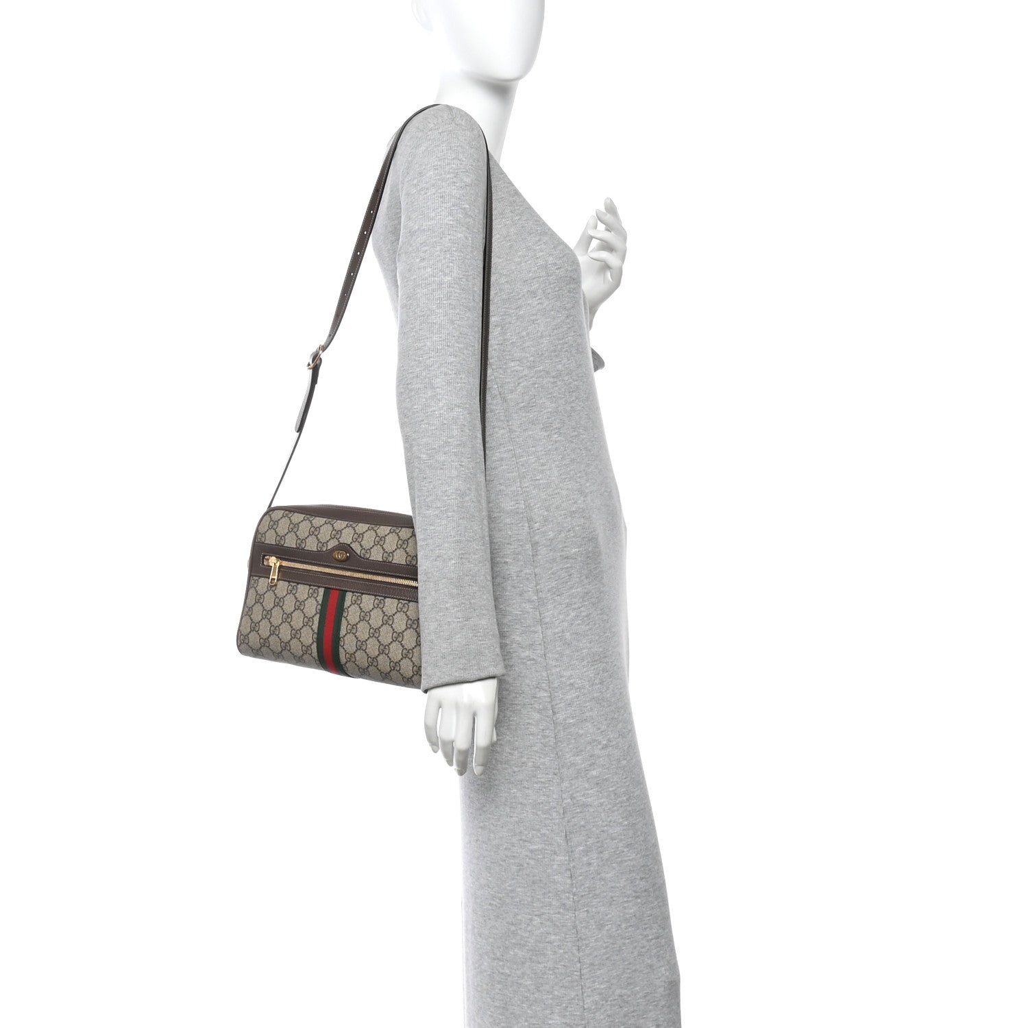 Gucci GG Supreme Monogram Web Small Ophidia Shoulder Bag Brown