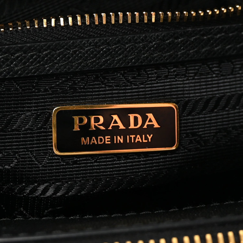 Prada Jacquard Saffiano Triangolo Symbole Embroidered Mini Galleria Double Zip Tote Black Corda