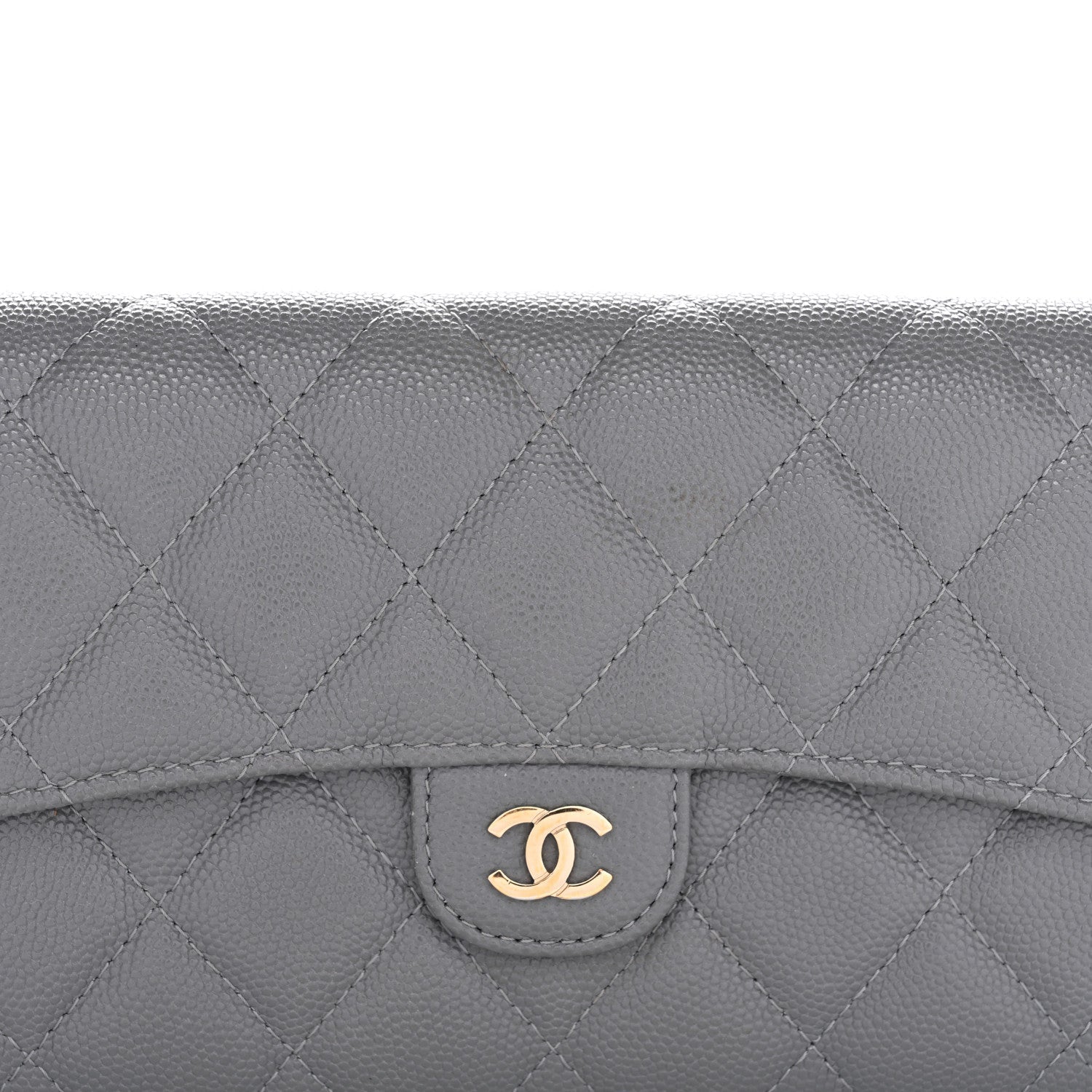 Caviar Quilted Large Gusset Flap Wallet Grey