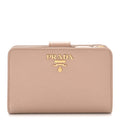 Prada Saffiano Metal Compact Zip Around Wallet Cammeo