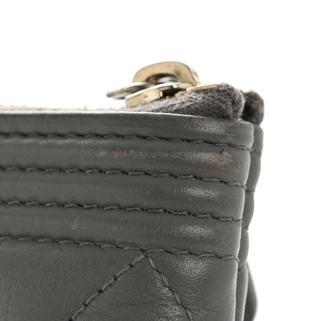 Lambskin Quilted Large Boy Zip Pouch Grey