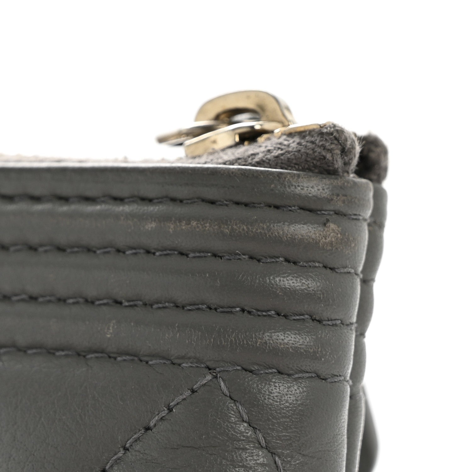 Lambskin Quilted Large Boy Zip Pouch Grey