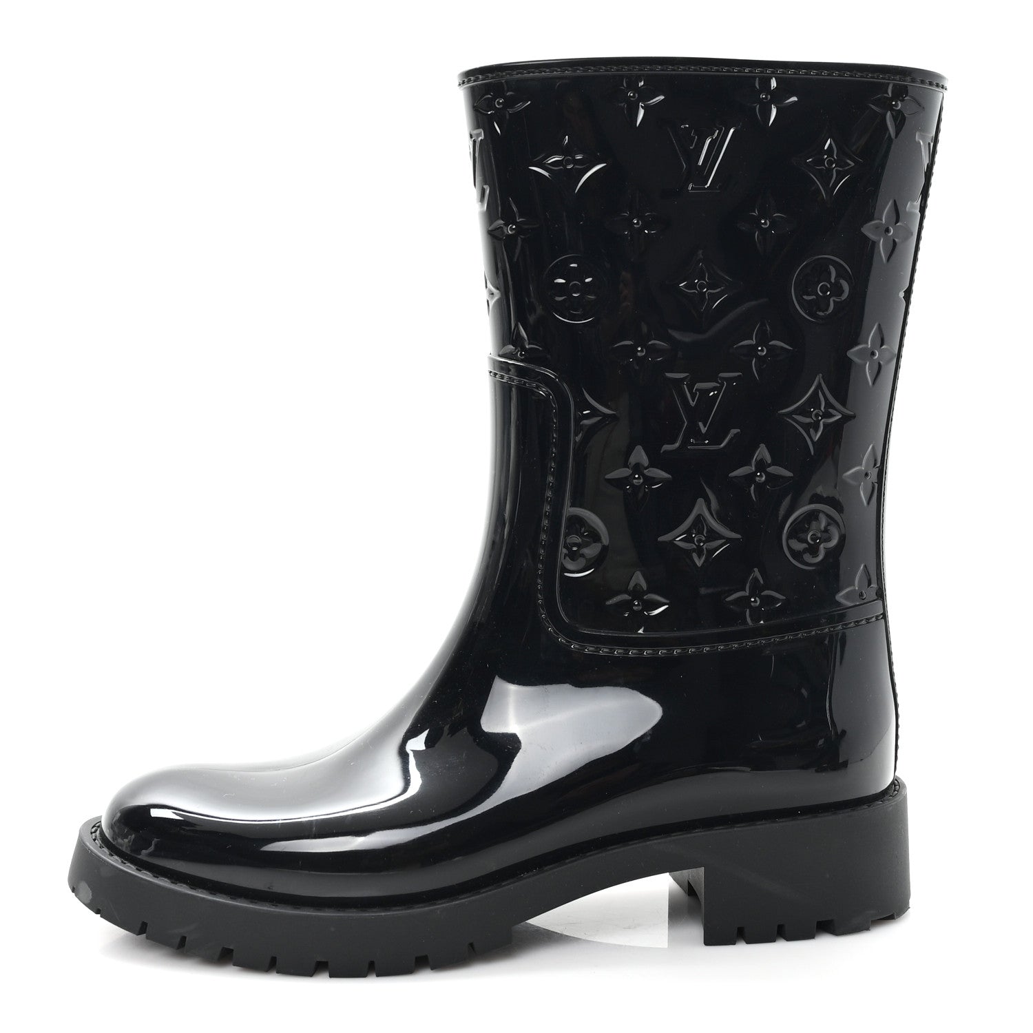 Louis Vuitton Rubber Embossed Monogram Drops Flat Half Boots 38 Black