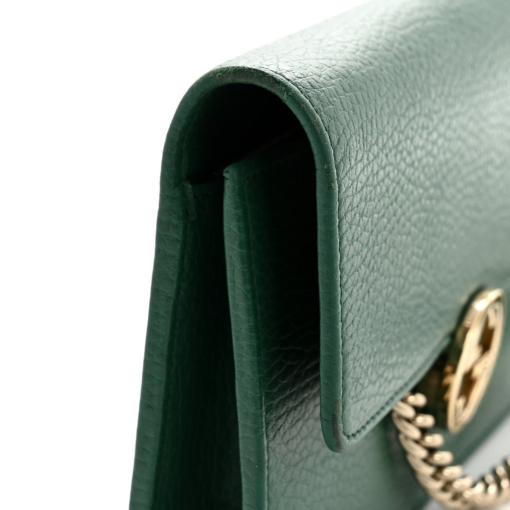 Gucci Dollar Calfskin Interlocking G Chain Wallet Emerald