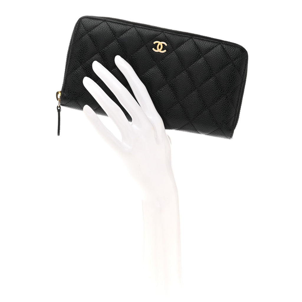 Caviar Quilted Large Gusset Zip Around Wallet Navy