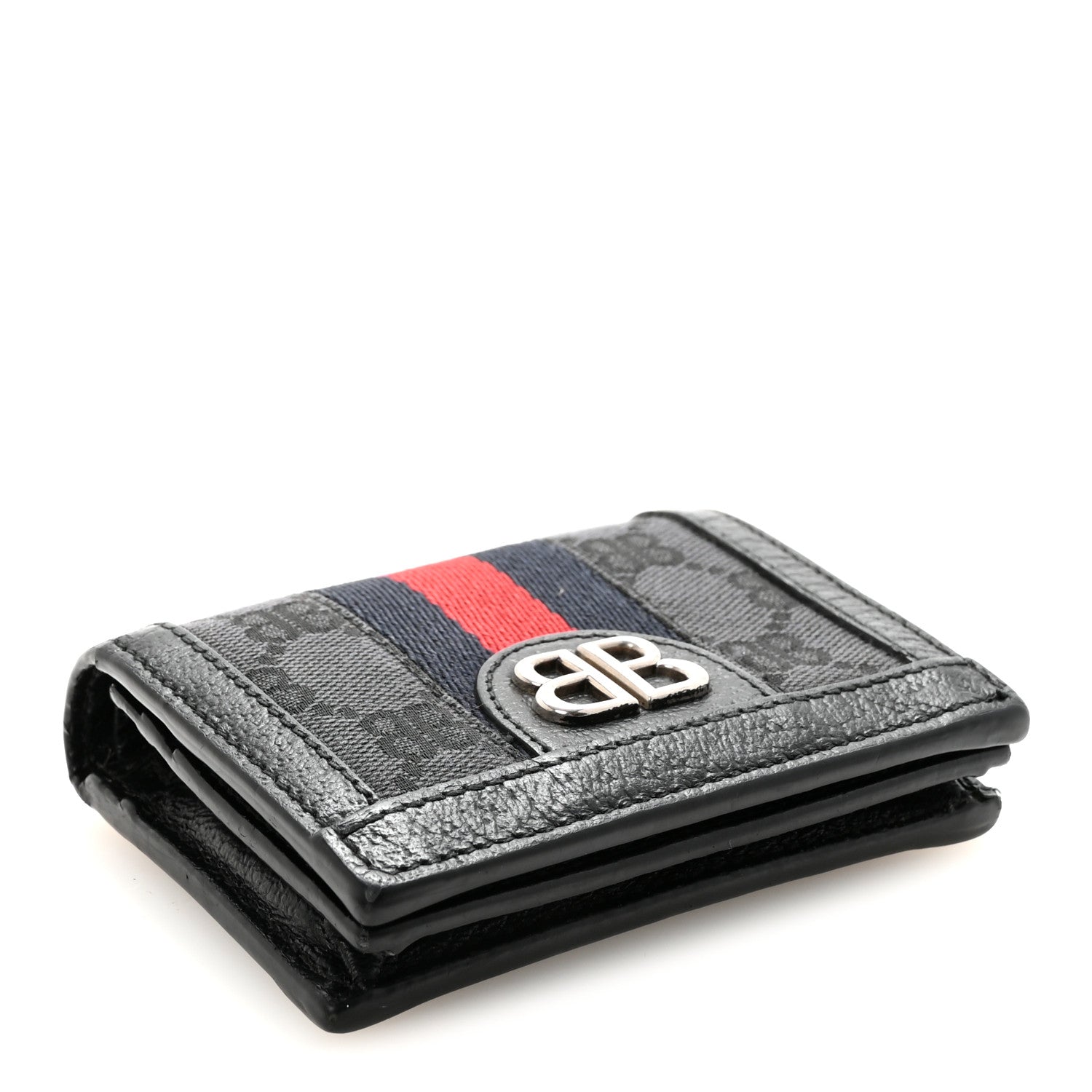 Gucci X BALENCIAGA BB Monogram Web Ophidia Card Case Wallet Black