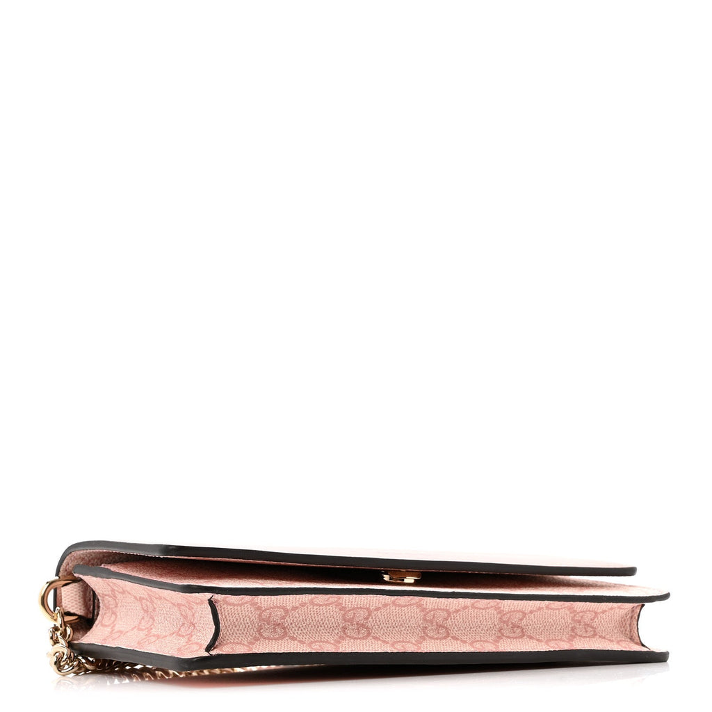 Gucci GG Supreme Monogram Textured Calfskin Emblem Wallet On Chain Pink
