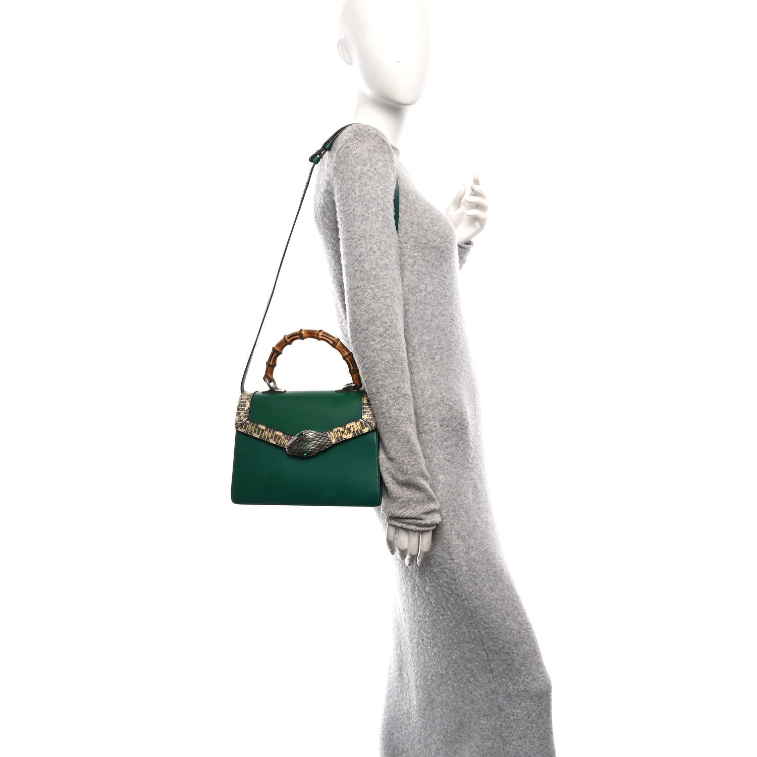 Gucci Calfskin Snakeskin Small Lilith Top Handle Bag Green