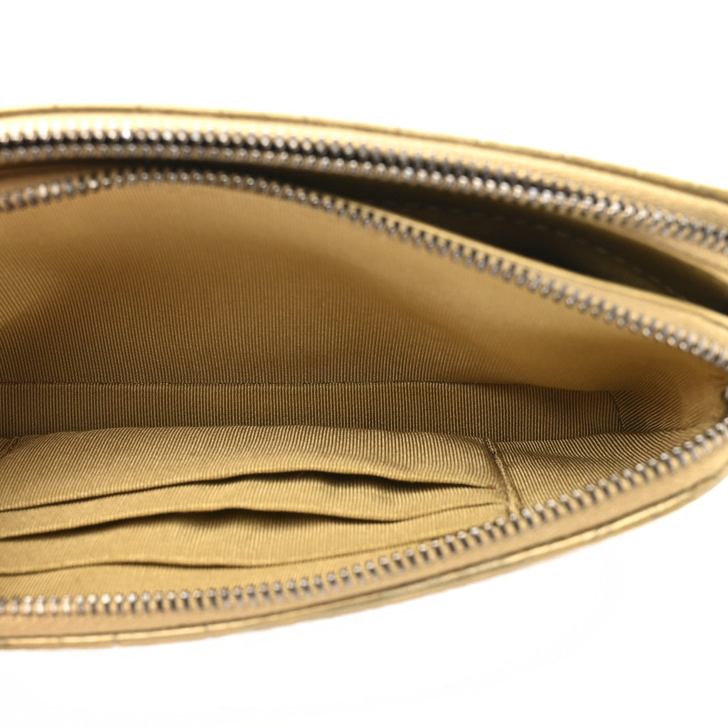 Chanel Metallic Calfskin Crocodile Embossed Small Gabrielle Clutch With Chain Gold