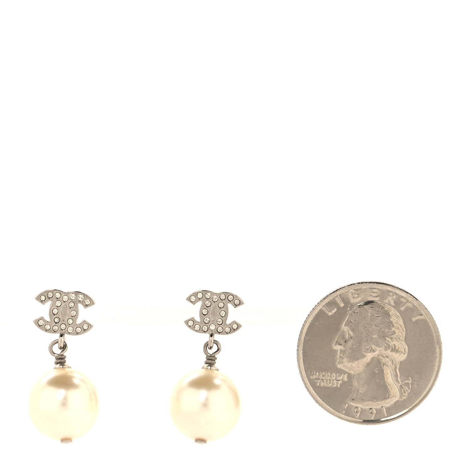 Crystal Pearl CC Drop Earrings Silver Pearly White