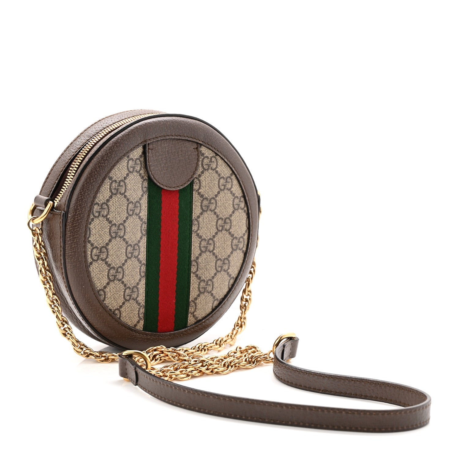 Gucci GG Supreme Monogram Web Mini Ophidia Round Shoulder Bag Brown