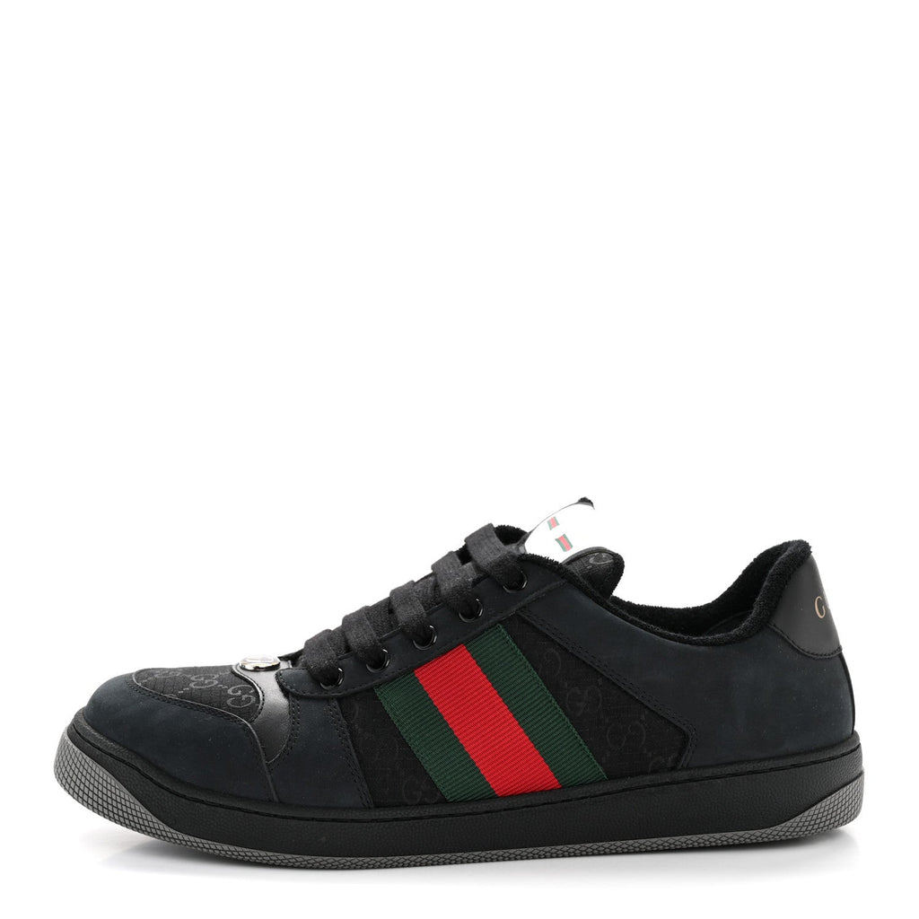 Gucci Calfskin Nylon GG Monogram Calfskin Web Mens Screener Sneakers 8.5 Black