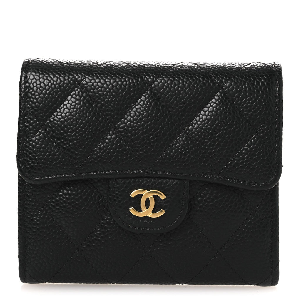 Caviar Quilted Compact Flap Wallet Black
