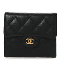 Caviar Quilted Compact Flap Wallet Black