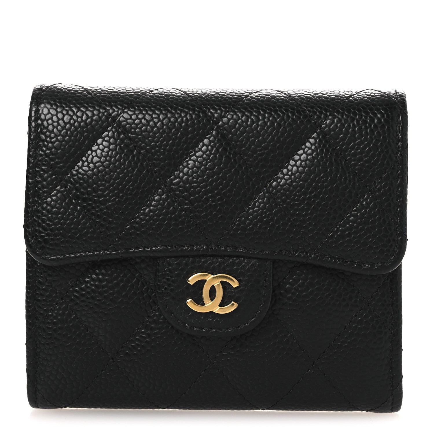 Caviar Quilted Compact Flap Wallet Black