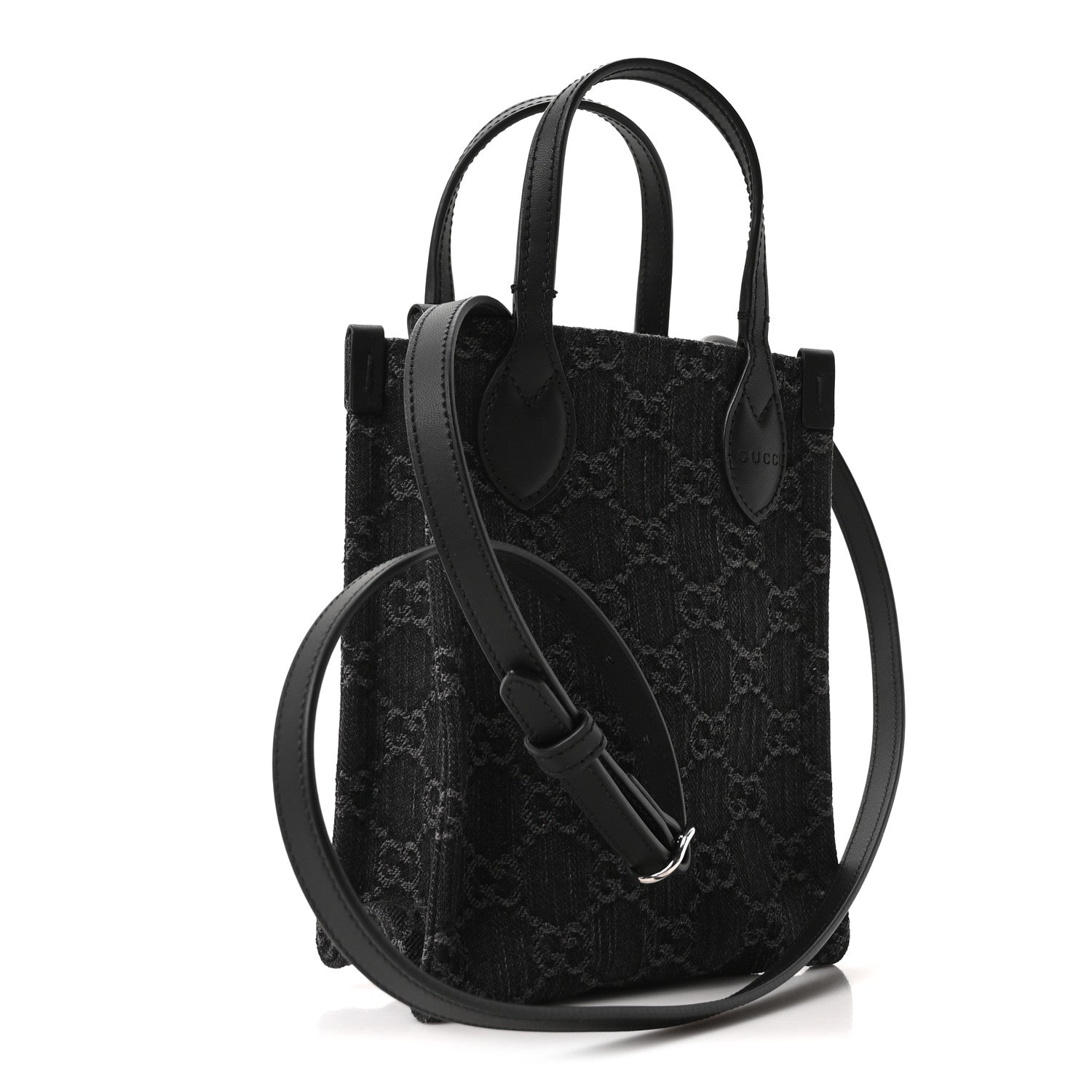 Gucci Denim GG Monogram Calfskin Mini Ophidia Tote Bag Black