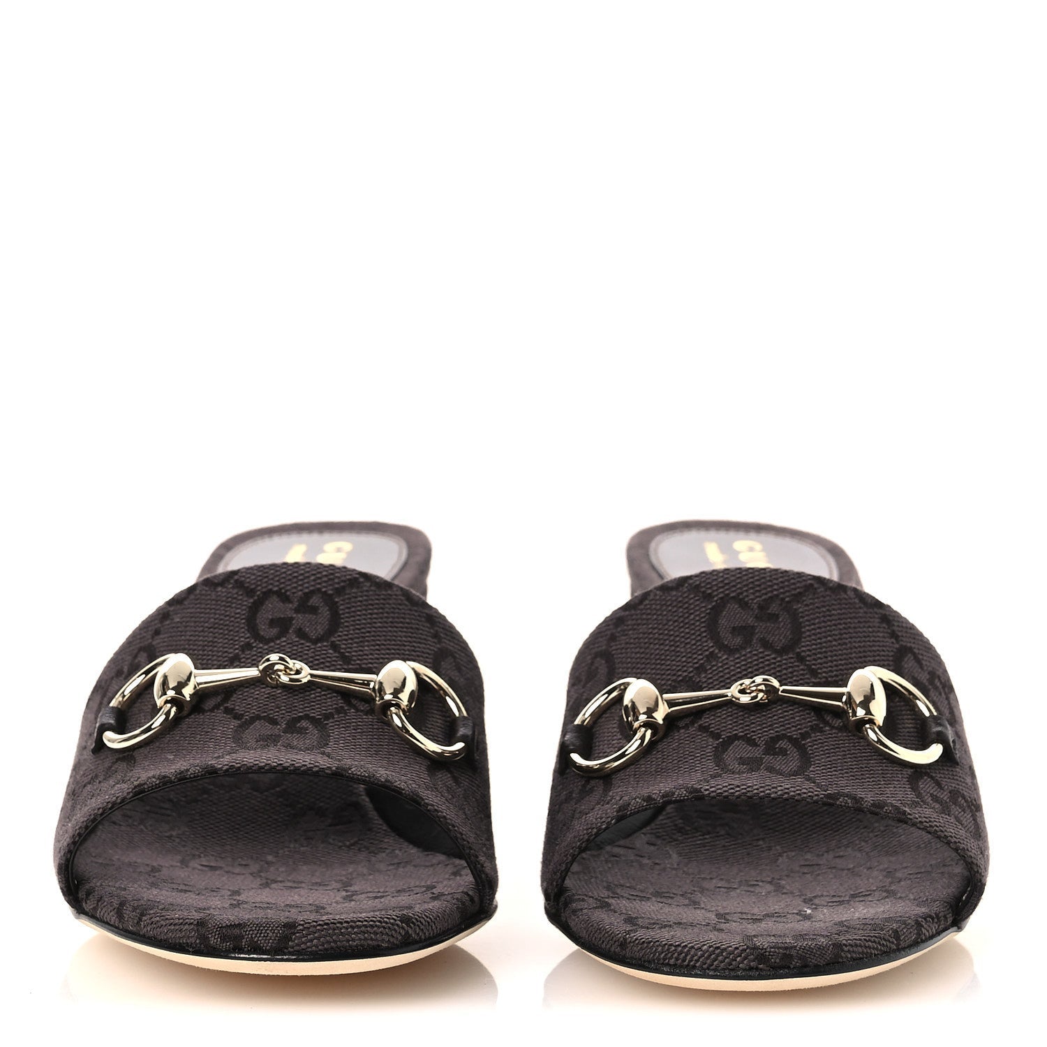 Gucci GG Monogram Horsebit Slide Sandals 36 Dark Brown