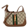 Gucci GG Supreme Monogram Azalea Calfskin Web Mini Jackie 1961 Hobo Beige Ebony Brown Sugar