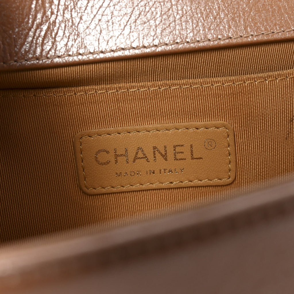 Chanel Metallic Calfskin Quilted Medium Boy Flap Dark Beige